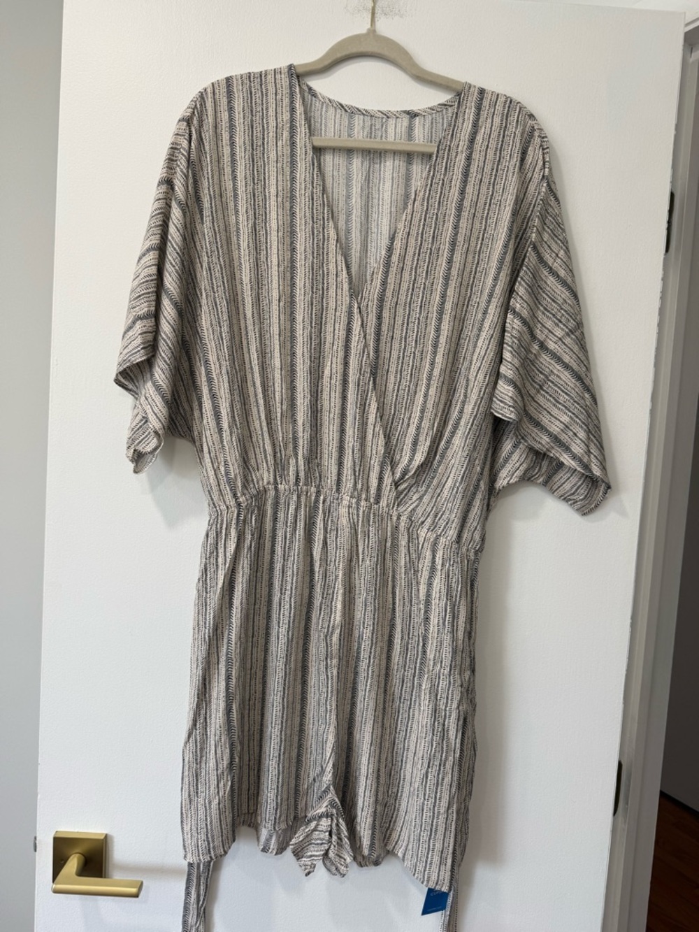 Cupshe Beige and Black Striped V-Neck Romper